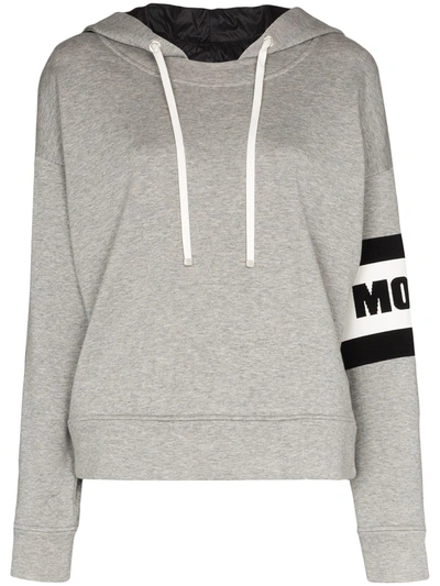 Shop Moncler Logo Stripe Hoodie In Grey