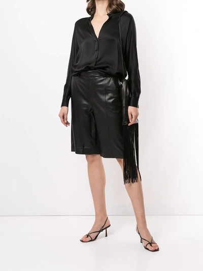 Vince Silk Satin Band Collar Blouse In Black