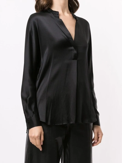 Vince Silk Satin Band Collar Blouse In Black