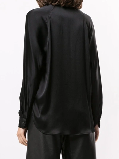 Vince Silk Satin Band Collar Blouse In Black