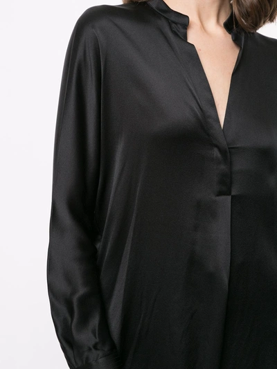 Vince Silk Satin Band Collar Blouse In Black