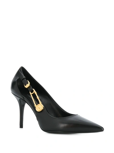 Shop Versace Safety-pin Pointed Leather Pumps In Black