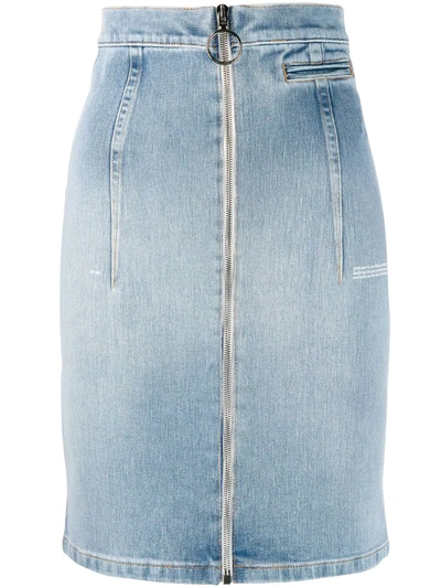 Shop Off-white Zip-front Denim Skirt In Blue