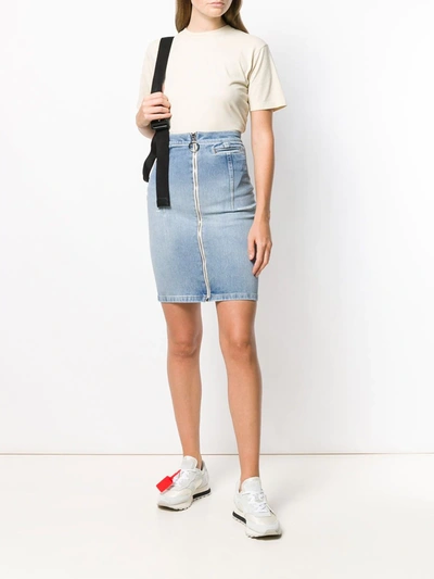 Shop Off-white Zip-front Denim Skirt In Blue