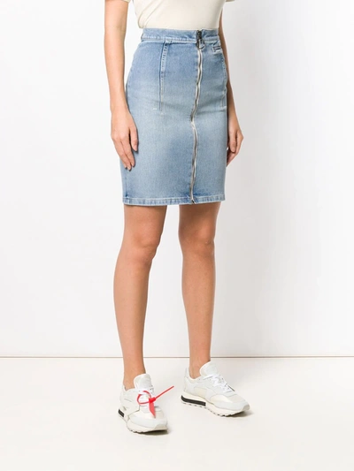 Shop Off-white Zip-front Denim Skirt In Blue