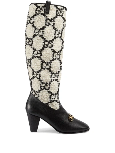 Shop Gucci Zumi Gg Tweed Knee-high Boots In White