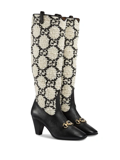 Shop Gucci Zumi Gg Tweed Knee-high Boots In White