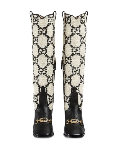Shop Gucci Zumi Gg Tweed Knee-high Boots In White