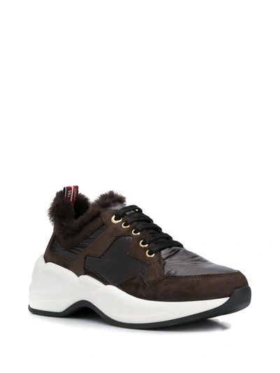 Tosca Blu Faux Fur Low Top Sneakers In Brown