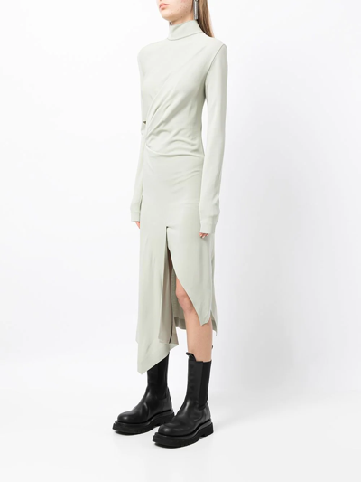 Shop Off-white Cut-out Asymmetric Slim Dress In Green