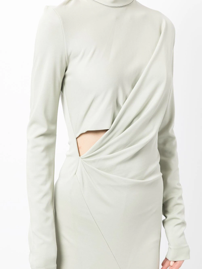 Shop Off-white Cut-out Asymmetric Slim Dress In Green
