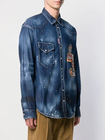 Shop Dsquared2 Western Embroidered Patches Shirt In Blue