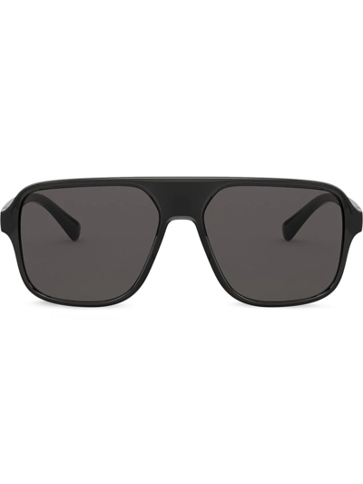 Shop Dolce & Gabbana Logo-embossed Square-frame Sunglasses In Grey