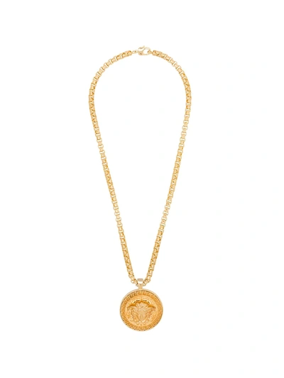 Shop Versace Medusa Medallion Necklace In Metallic