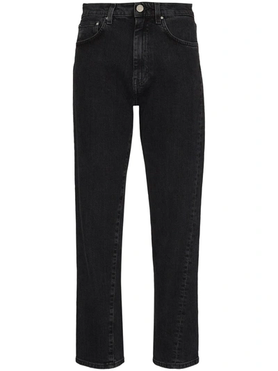 Shop Totême Original Cropped Straight Leg Jeans In Black