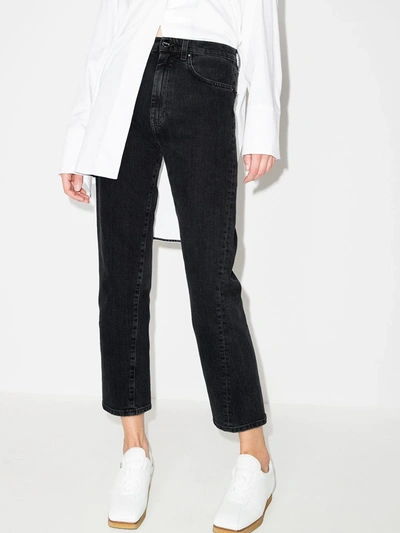 Shop Totême Original Cropped Straight Leg Jeans In Black