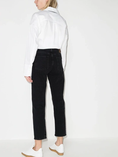 Shop Totême Original Cropped Straight Leg Jeans In Black