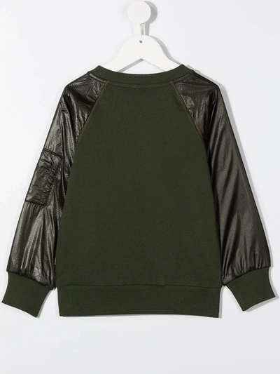 Shop Moncler Contrast-sleeve Crew Neck Sweatshirt In Green