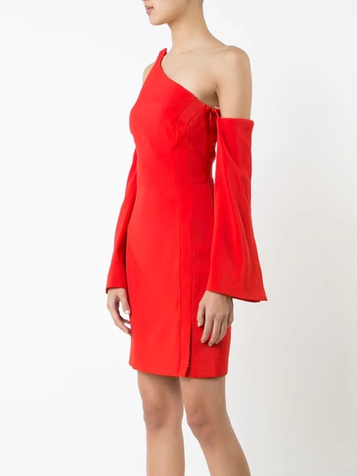 Shop Mugler Off-shoulder Fitted Dress In Red