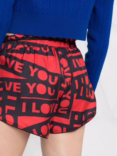 Shop Az Factory I Love You Graphic-print Silk Pyjama Shorts In Red