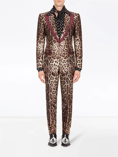 Shop Dolce & Gabbana Leopard-print Single-breasted Silk Blazer In Brown