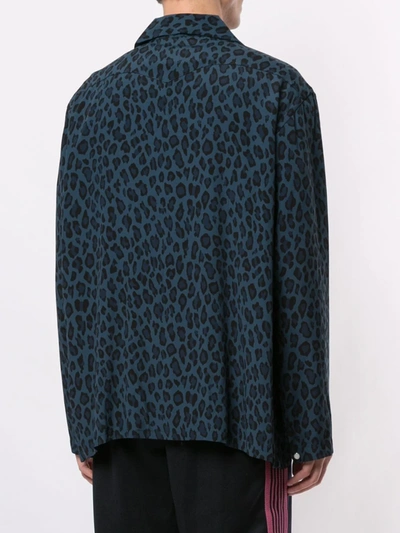 Shop Needles Pointed Collar Leopard Print Shirt In Blue
