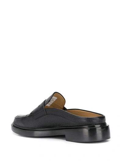 Shop Thom Browne Pebbled Leather Penny Loafer Mules In Black