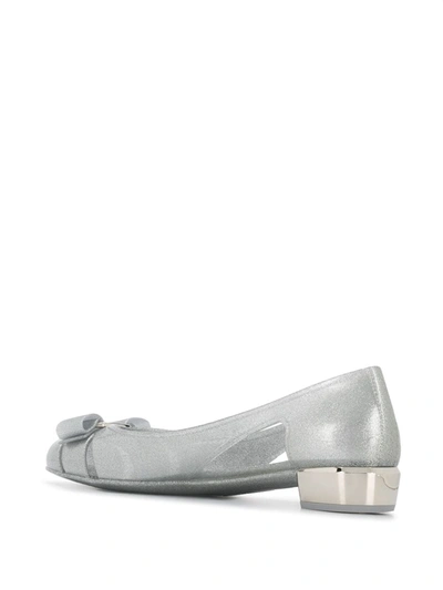 Shop Ferragamo Bow-detail Glitter Flat Pumps In Silver