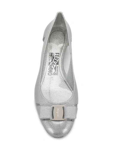 Shop Ferragamo Bow-detail Glitter Flat Pumps In Silver