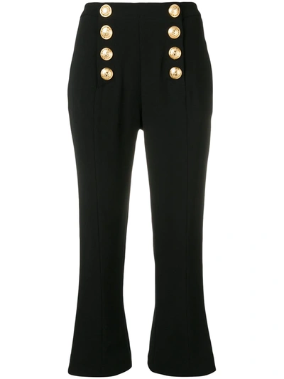 Shop Balmain Decorative Buttons Cropped Trousers In Black