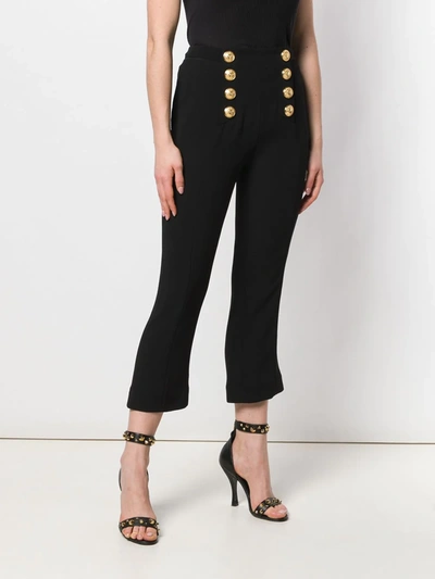 Shop Balmain Decorative Buttons Cropped Trousers In Black