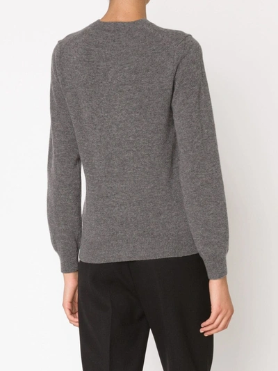 Comme Des Garçons Play Embroidered Heart V-neck Jumper In Grey