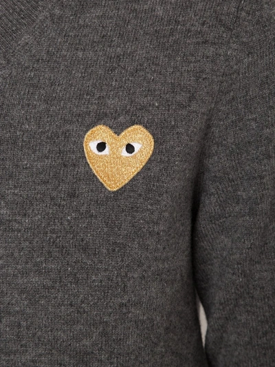 Shop Comme Des Garçons Play Embroidered Heart V-neck Jumper In Grey