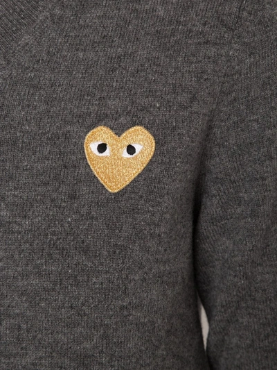 Comme Des Garçons Play Embroidered Heart V-neck Jumper In Grey