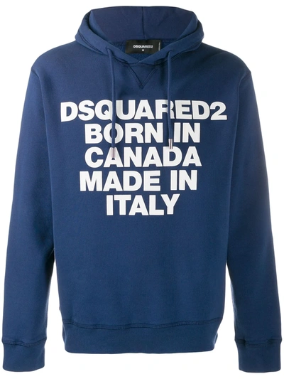 Shop Dsquared2 Motto Print Hoodie In Blue