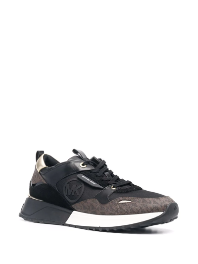 Shop Michael Michael Kors Theo Monogram-print Low-top Sneakers In Black