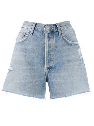 Shop Agolde Distressed Denim Shorts In Blue