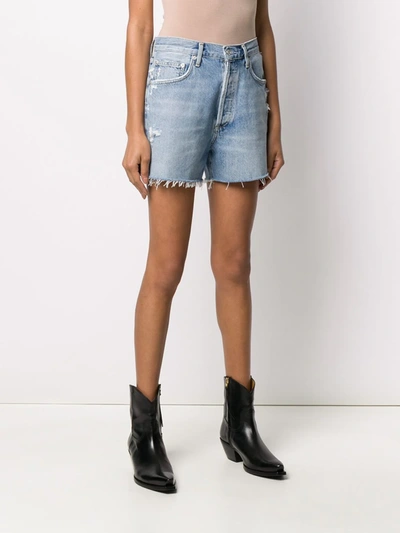 Shop Agolde Distressed Denim Shorts In Blue