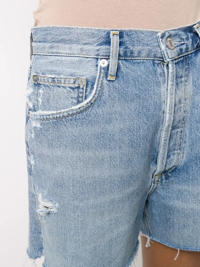 Shop Agolde Distressed Denim Shorts In Blue