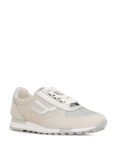 Shop Bally Glitter Colour Block Sneakers In Silver