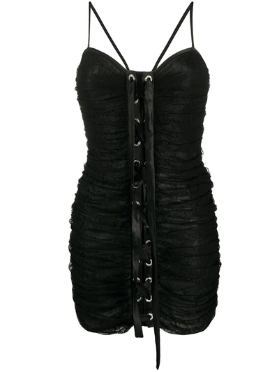Shop Alessandra Rich Lace-up Mini Dress In Black