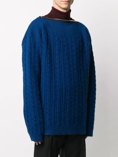 Shop Raf Simons Crew Neck Cable-knit Jumper In Blue