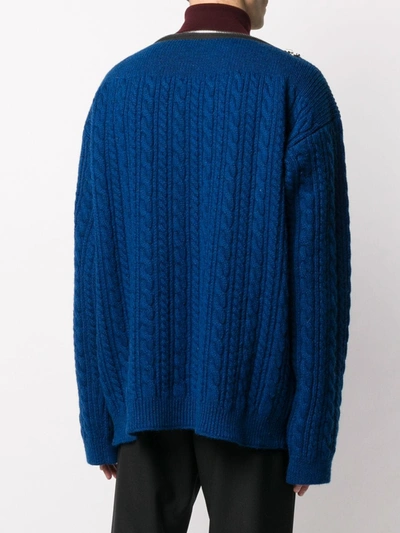 Shop Raf Simons Crew Neck Cable-knit Jumper In Blue