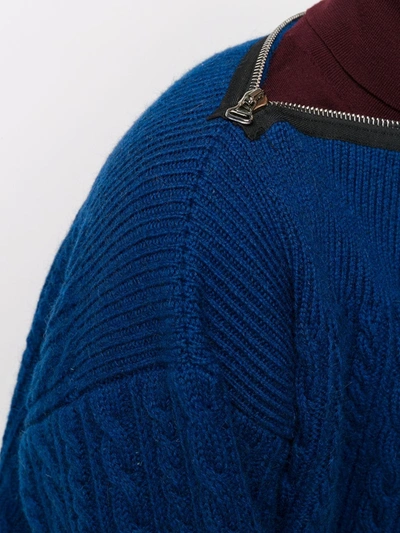 Shop Raf Simons Crew Neck Cable-knit Jumper In Blue