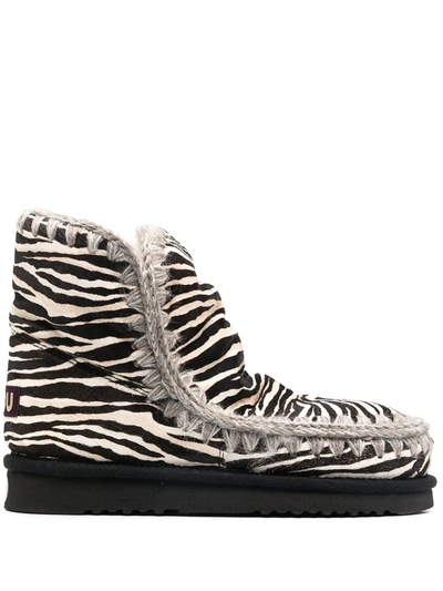 Shop Mou Zebra Print Eskimo Boots In Black
