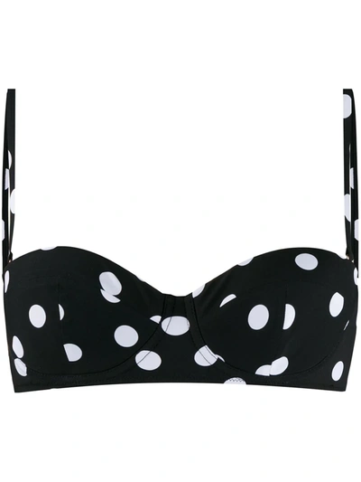 Shop Dolce & Gabbana Polka Dot Bikini Top In Black