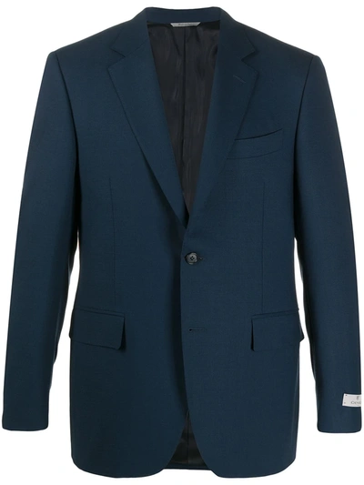 Shop Canali Fitted Fine Knit Blazer In Blue