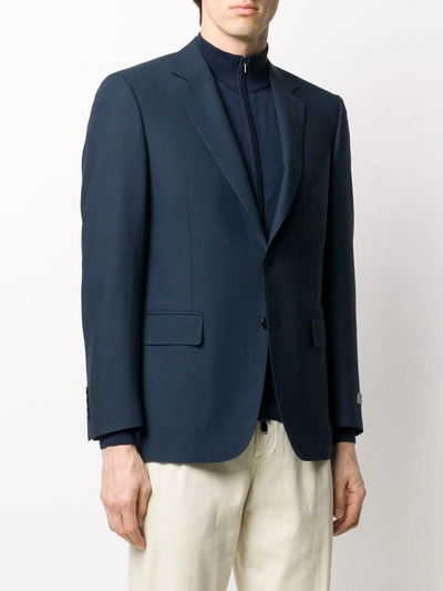 Shop Canali Fitted Fine Knit Blazer In Blue