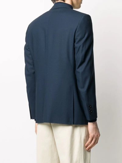 Shop Canali Fitted Fine Knit Blazer In Blue