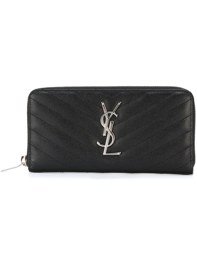 Shop Saint Laurent Monogram Matelassé Zip-around Wallet In Black